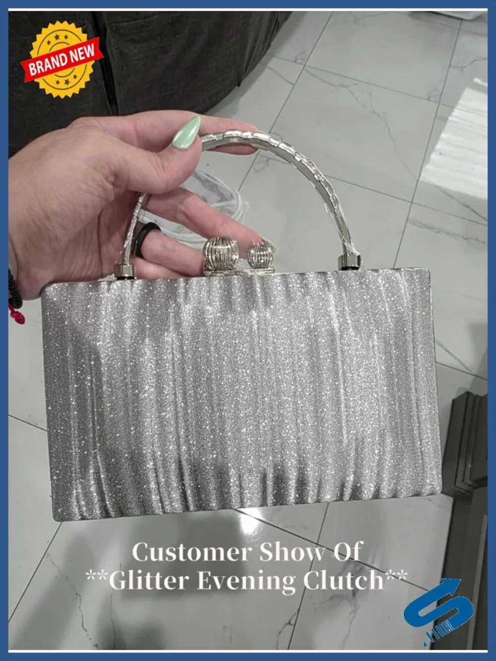 WHIPPY Glitter Clutch Purse Hard Box Evening Bag with Detachable Chain Strap